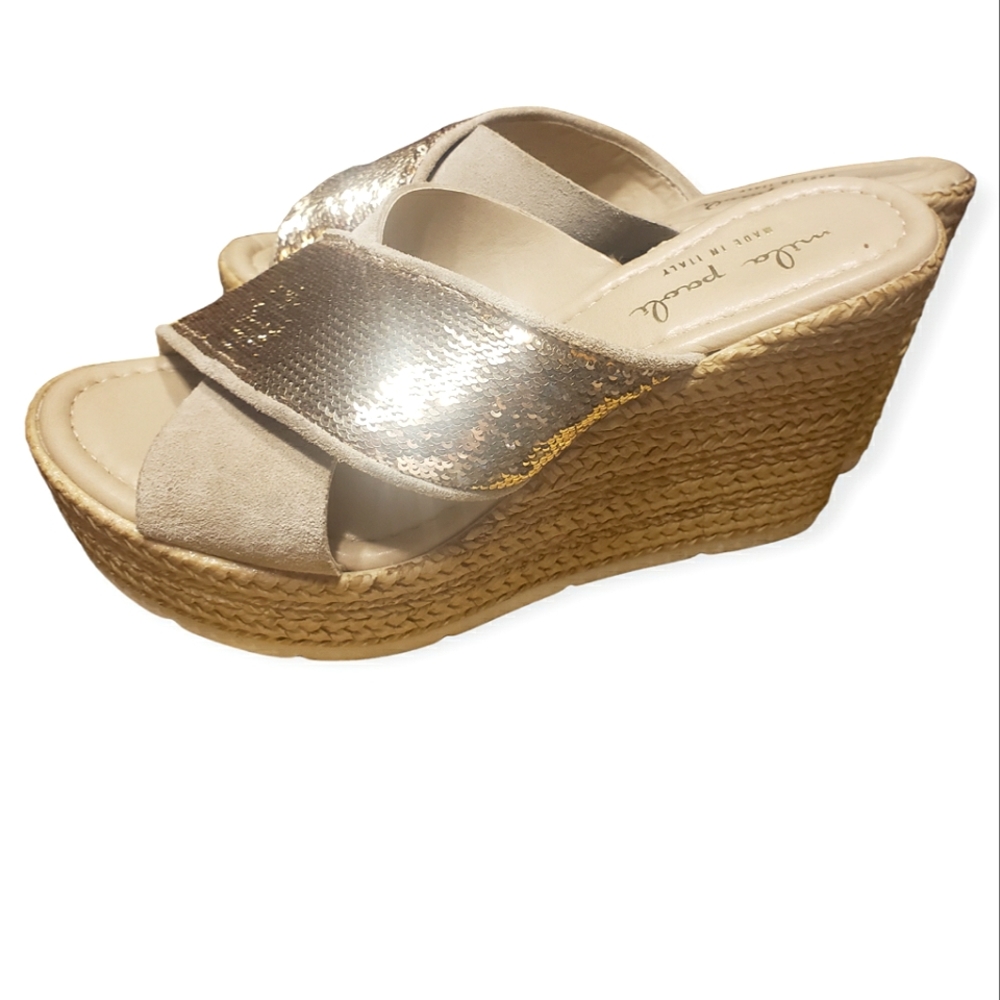 Mila Paoli Gold Sequined Wedge Sandals